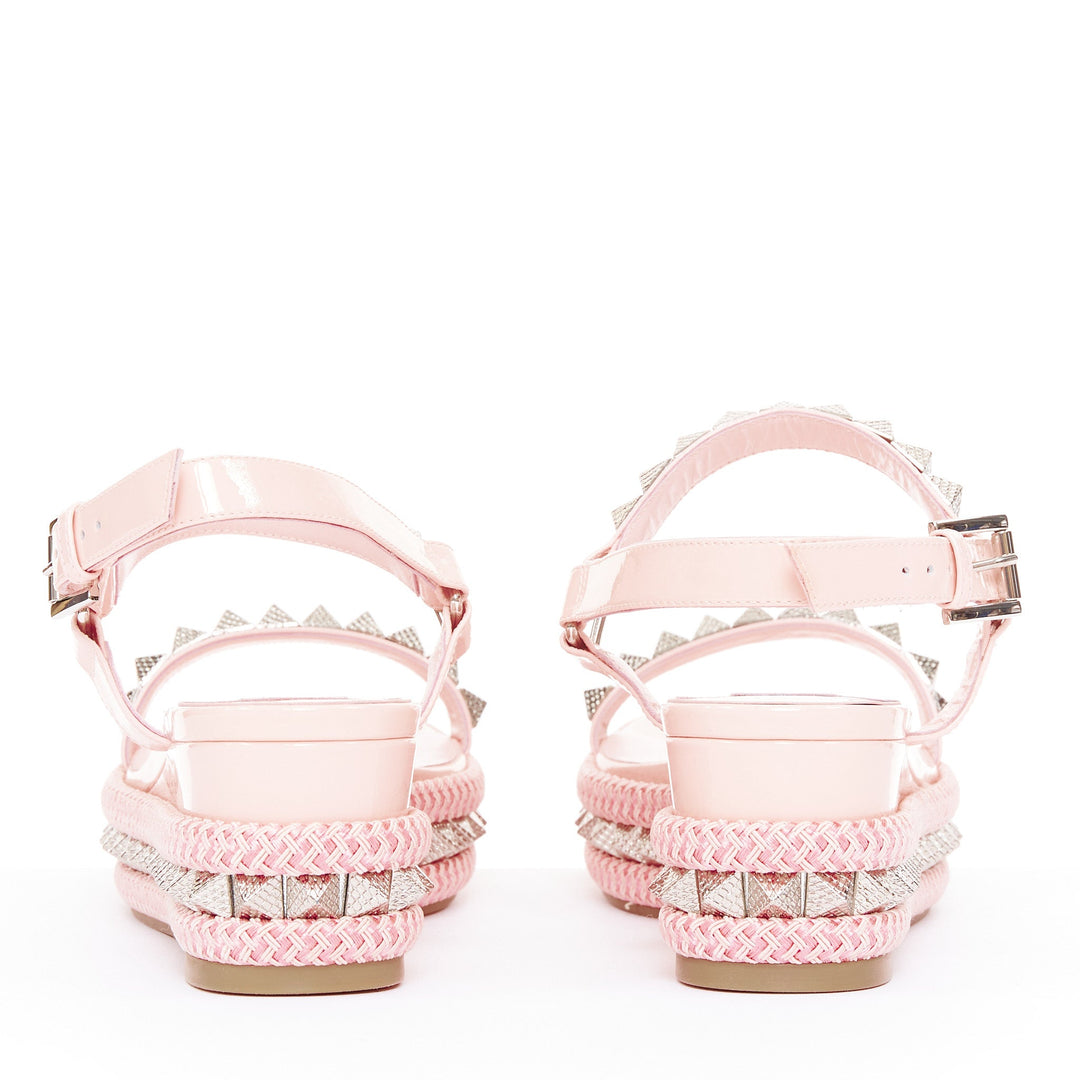 CHRISTIAN LOUBOUTIN Pyraclou 60 poupee pink patent spikes platform wedges EU38