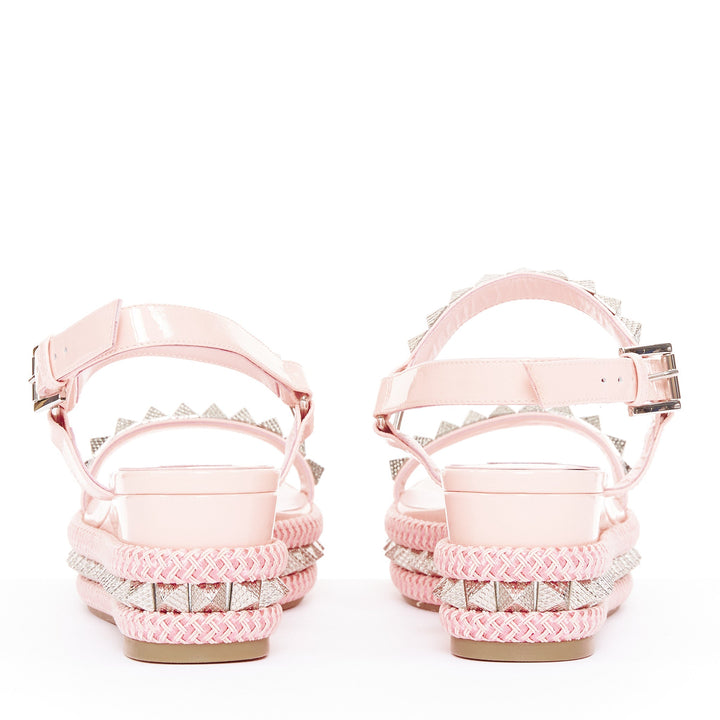 CHRISTIAN LOUBOUTIN Pyraclou 60 poupee pink patent spikes platform wedges EU38