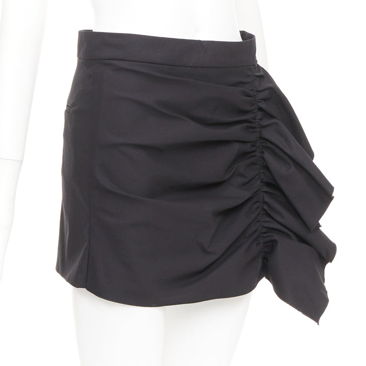 RED VALENTINO 2019 black high waisted side ruffle drape trim mini skorts IT38 XS