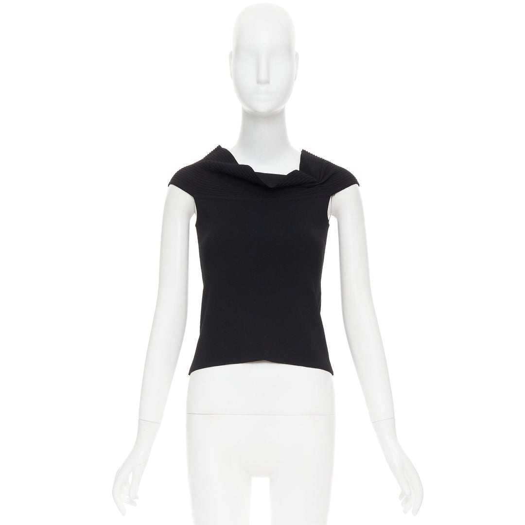 OSCAR DE LA RENTA R10 black viscose blend cowl neck short top S