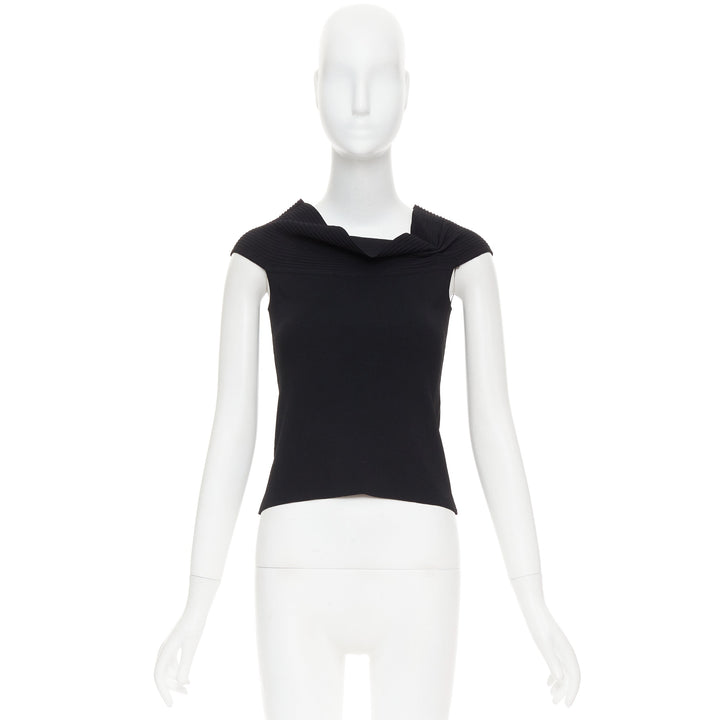 OSCAR DE LA RENTA R10 black viscose blend cowl neck short top S