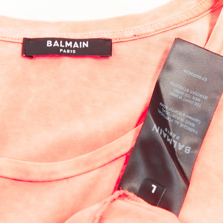 BALMAIN pink washed cotton jersey retro beach sunset graphic logo t-shirt L