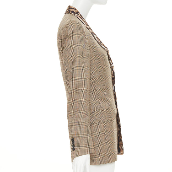 R13 2019 Runway Shawl brown wool leopard shawl collar check blazer S