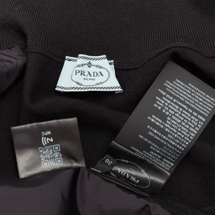PRADA 2021 black Re Nylon wool silver plague logo high neck zip jacket IT38 XS