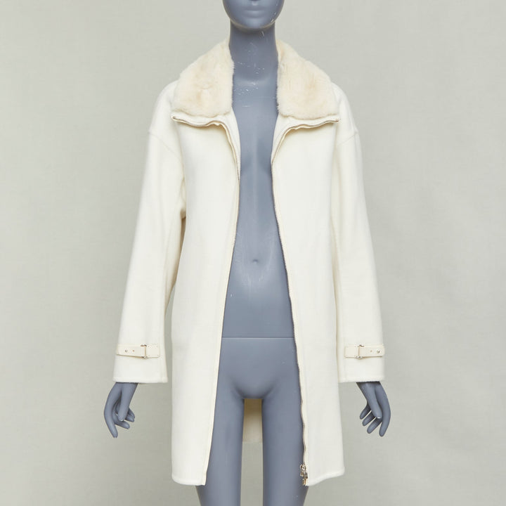 LORO PIANA Baby Cashmere Jubilee cream double face cashmere lambskin fur coat S