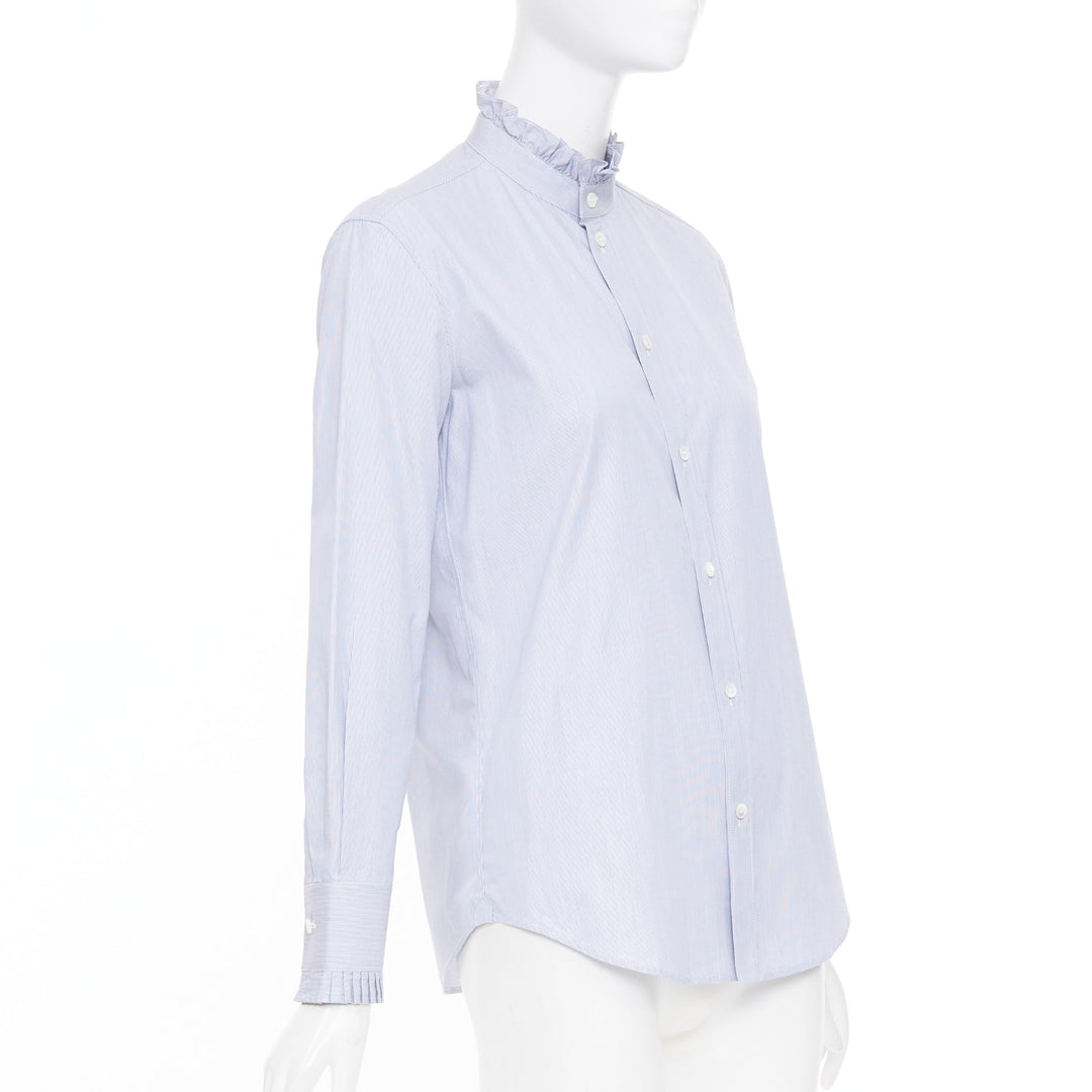 CELINE 2021 striped ruffle mock neck cotton casual button down shirt FR38 M