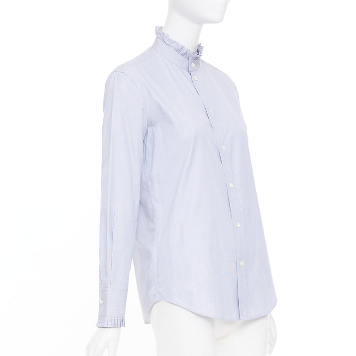 CELINE 2021 striped ruffle mock neck cotton casual button down shirt FR38 M