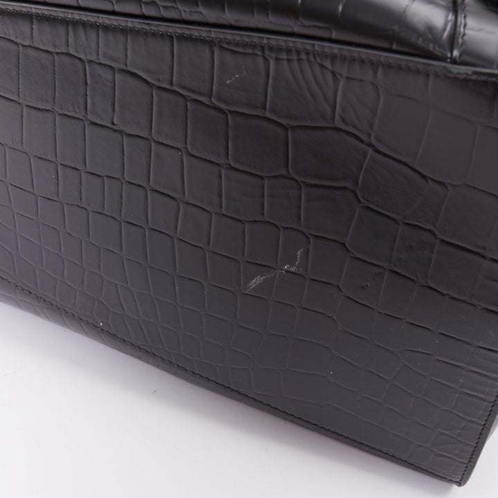BALENCIAGA 2021 Neo Classic City black matte croc embossed leather satchel bag
