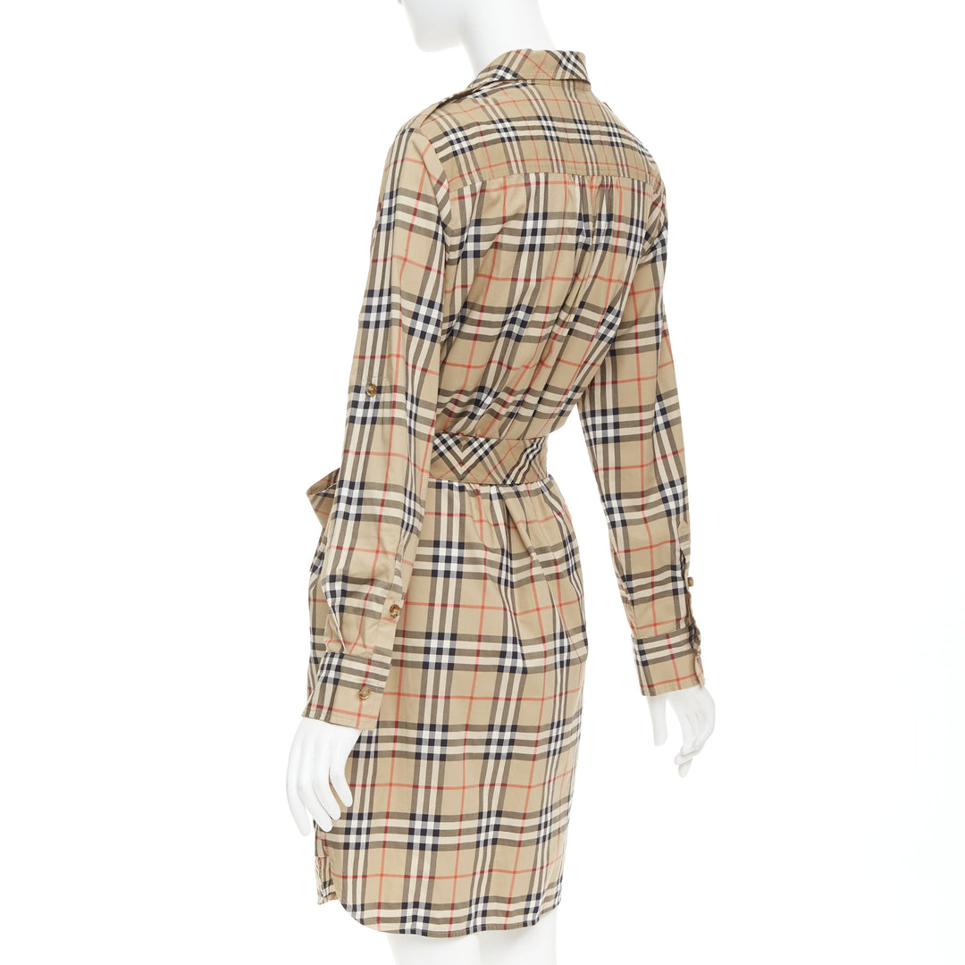 BURBERRY Archive Beige Vintage Check cotton button down belt shirt dress UK10 S