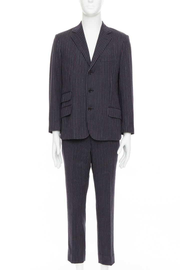 ETRO grey pink pinstripe wool cashmere single breasted blazer pants set IT52 XL