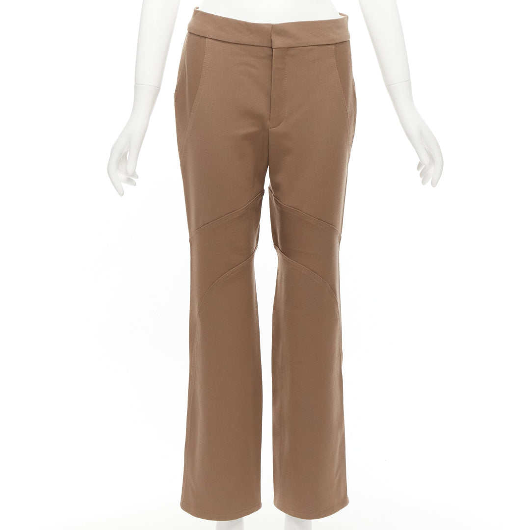 MARNI brown virgin wool blend curved panelled flared trousers IT38 XS