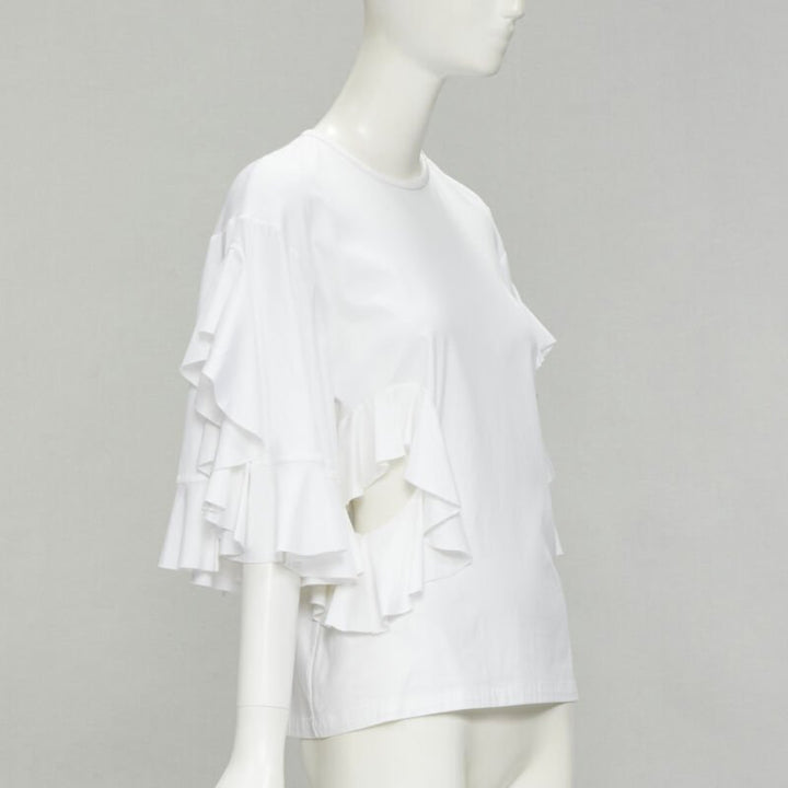 ELLERY white wide ruffle sleeves cut out side cotton tshirt US4 S