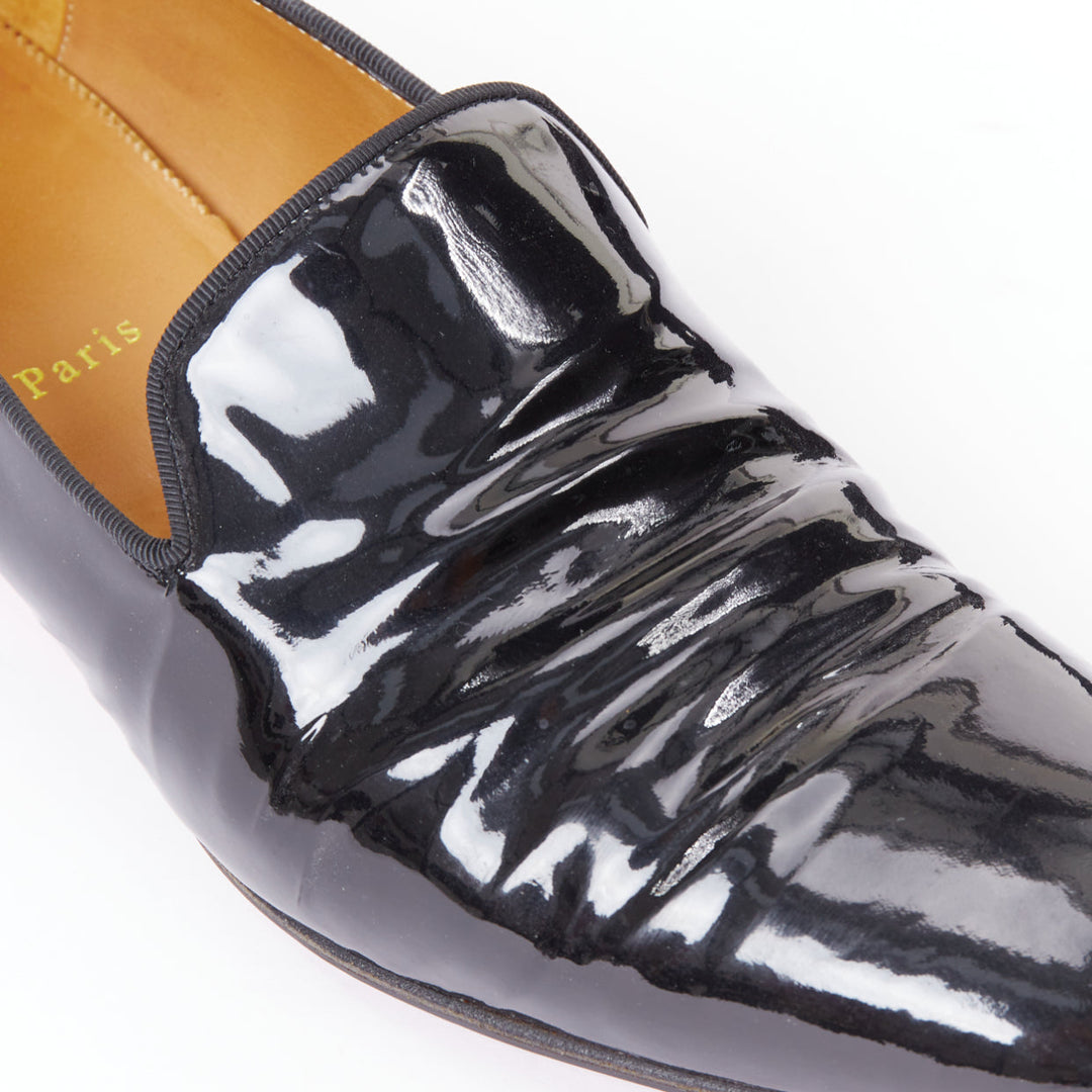 CHRISTIAN LOUBOUTIN Dandelion black patent almond dress tuxedo loafer EU43.5