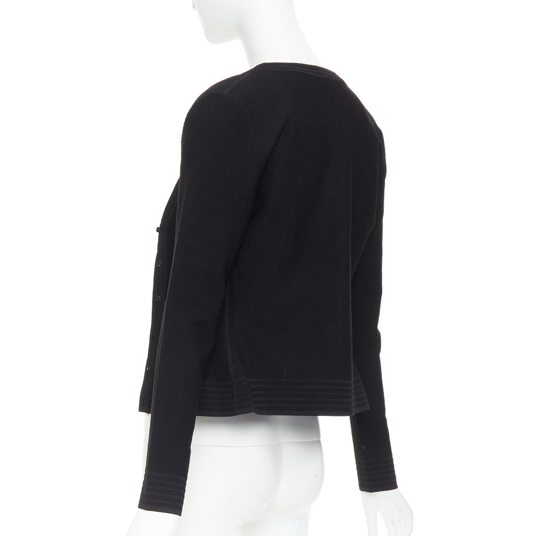 ALAIA Vintage black garter stitch knit button cardigan sleeveless top set L
