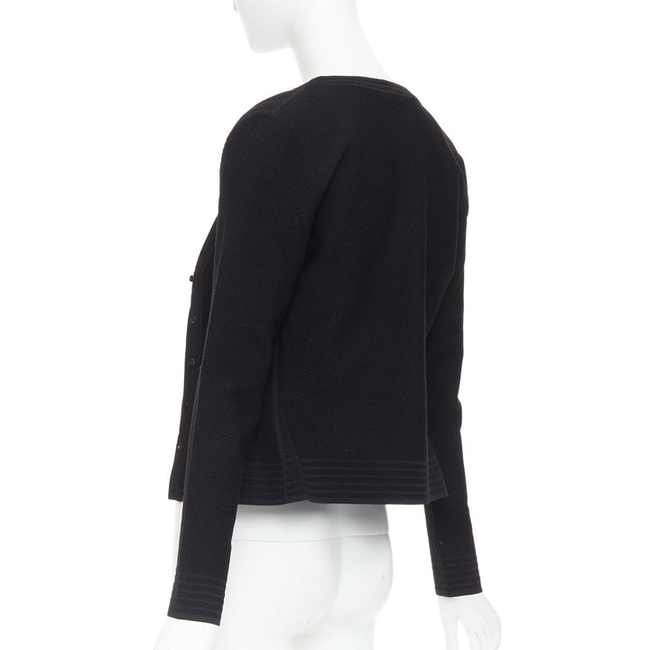 ALAIA Vintage black garter stitch knit button cardigan sleeveless top set L