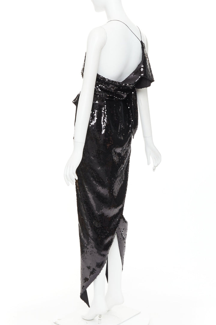 rare ALEXANDRE VAUTHIER COUTURE SS2022 Runway black sequin drape high slit dress