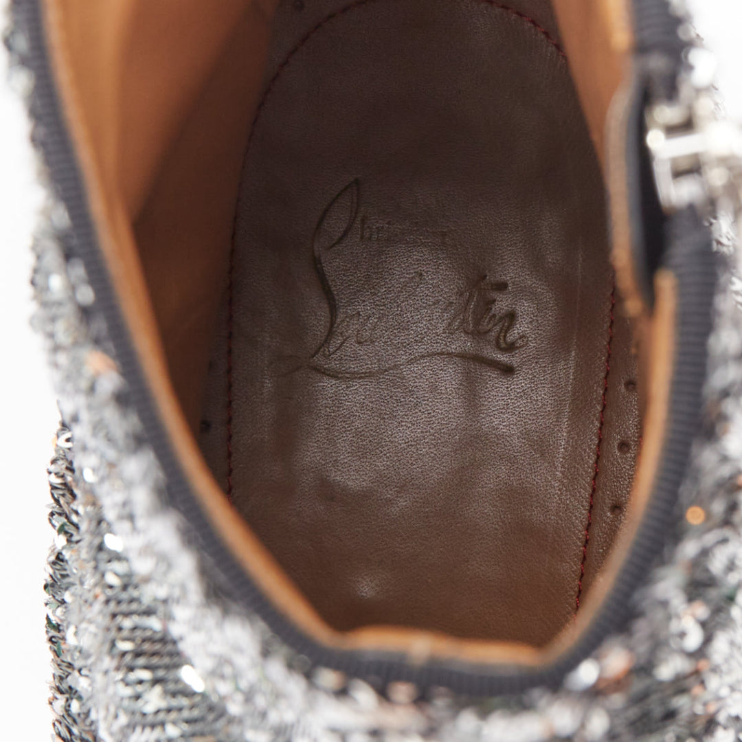 CHRISTIAN LOUBOUTIN Huston Sequin 40 silver multi sequin zipped ankle boots EU43