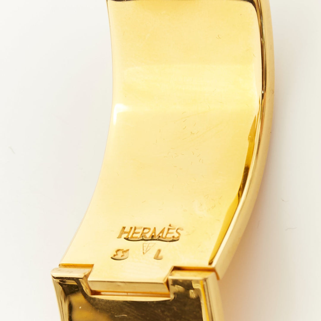 HERMES Clic H white enamel signature logo gold plated narrow cuff bracelet