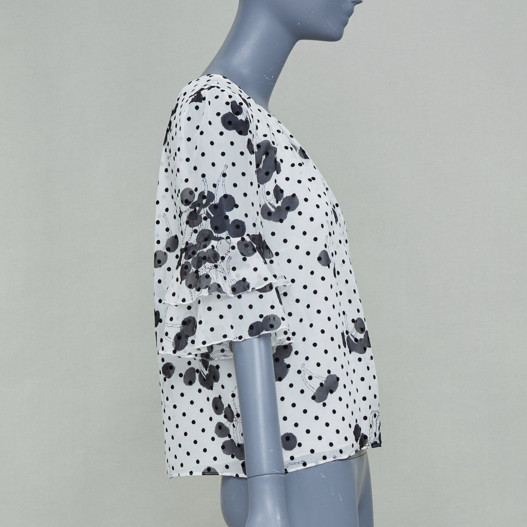 GIAMBATTISTA VALLI 2019 polka dot floral print tiered silk flounce blouse  top