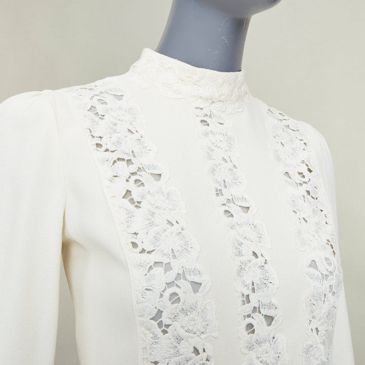 GIAMBATTISTA VALLI 2018 floral lace insert ivory viscose shift dress IT40 XS