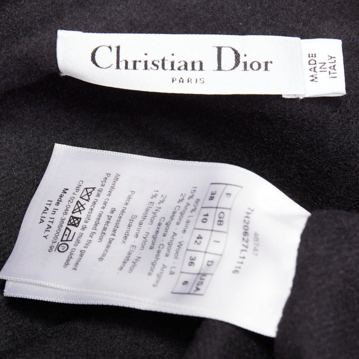 CHRISTIAN DIOR black wool angora cashgora hooded belted popover dress FR38 M