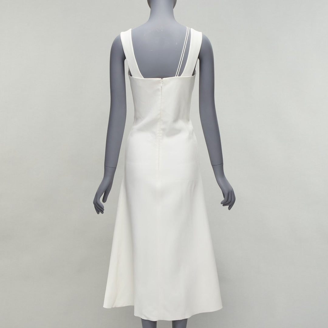 VICTORIA BECKHAM white asymmetric straps bias cut A-line knee dress UK8 S