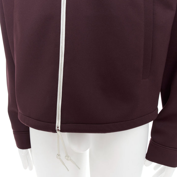 PRADA 2018 burgundy sporty rubber logo zip up collared jacket IT50 L