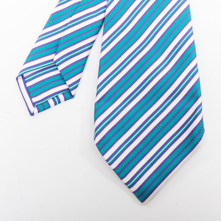 KITON NAPOLI Set of 4 100% silk blue green black white diagonal stripe dress tie