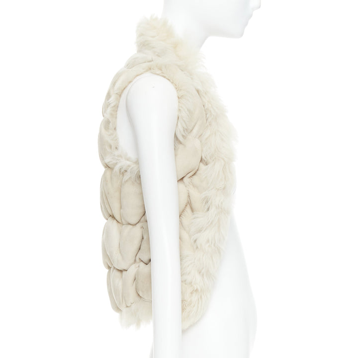 JOSEPH beige lambskin leather fur elastic stitching bolero vest FR36 S