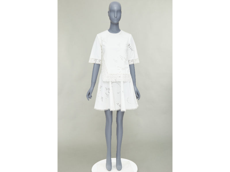 STELLA MCCARTNEY 2015 cream cotton eyelets lace trim half sleeve dress IT38 XS