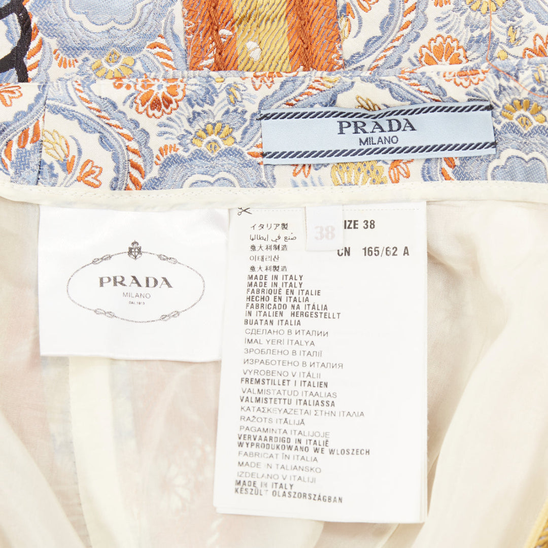 PRADA 2015 paisley oriental border patchwork silk jacquard pencil skirt IT38