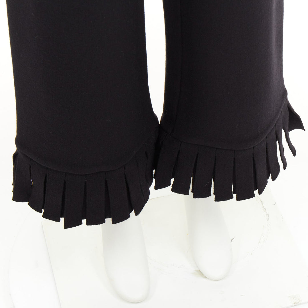 ALAIA black wool blend fringed hem low waist flare leg knitted pants FR36 S