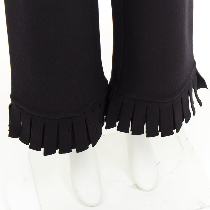 ALAIA black wool blend fringed hem low waist flare leg knitted pants FR36 S