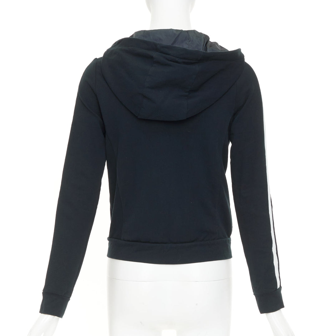 PRADA 2019 Linea Rossa navy white striped zip front logo side cropped hoodie M