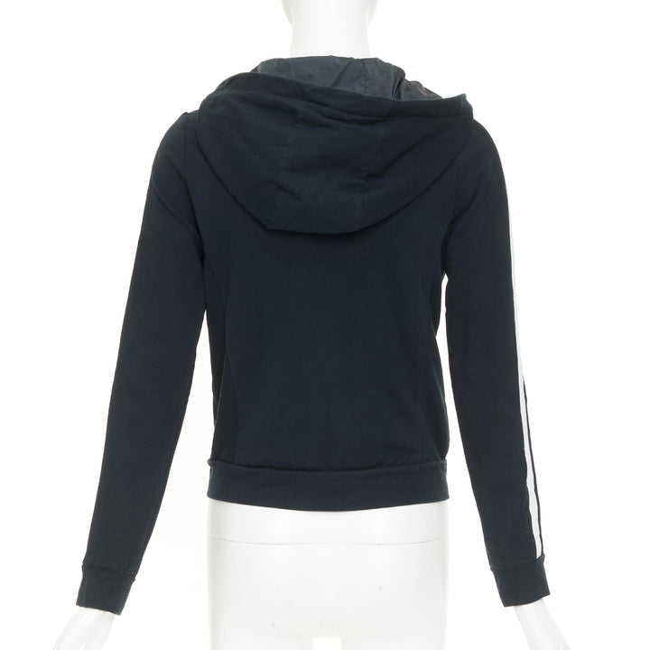 PRADA 2019 Linea Rossa navy white striped zip front logo side cropped hoodie M