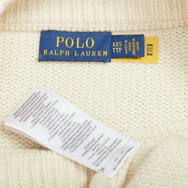 POLO RALPH LAUREN cream blue lambs wool cashmere P star sweater XXS