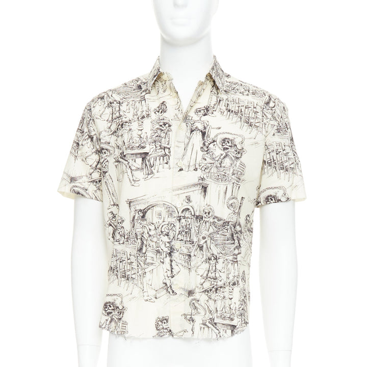 SAINT LAURENT 2018 cream skeleton western party print hawaiian shirt FR38 XS