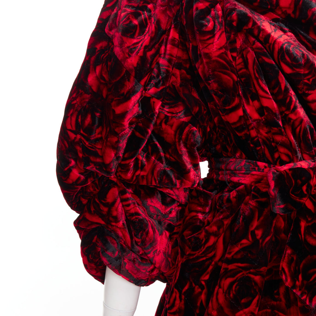 DRIES VAN NOTEN Runway Delta red rose velvet quilted one shoulder dress FR38 M