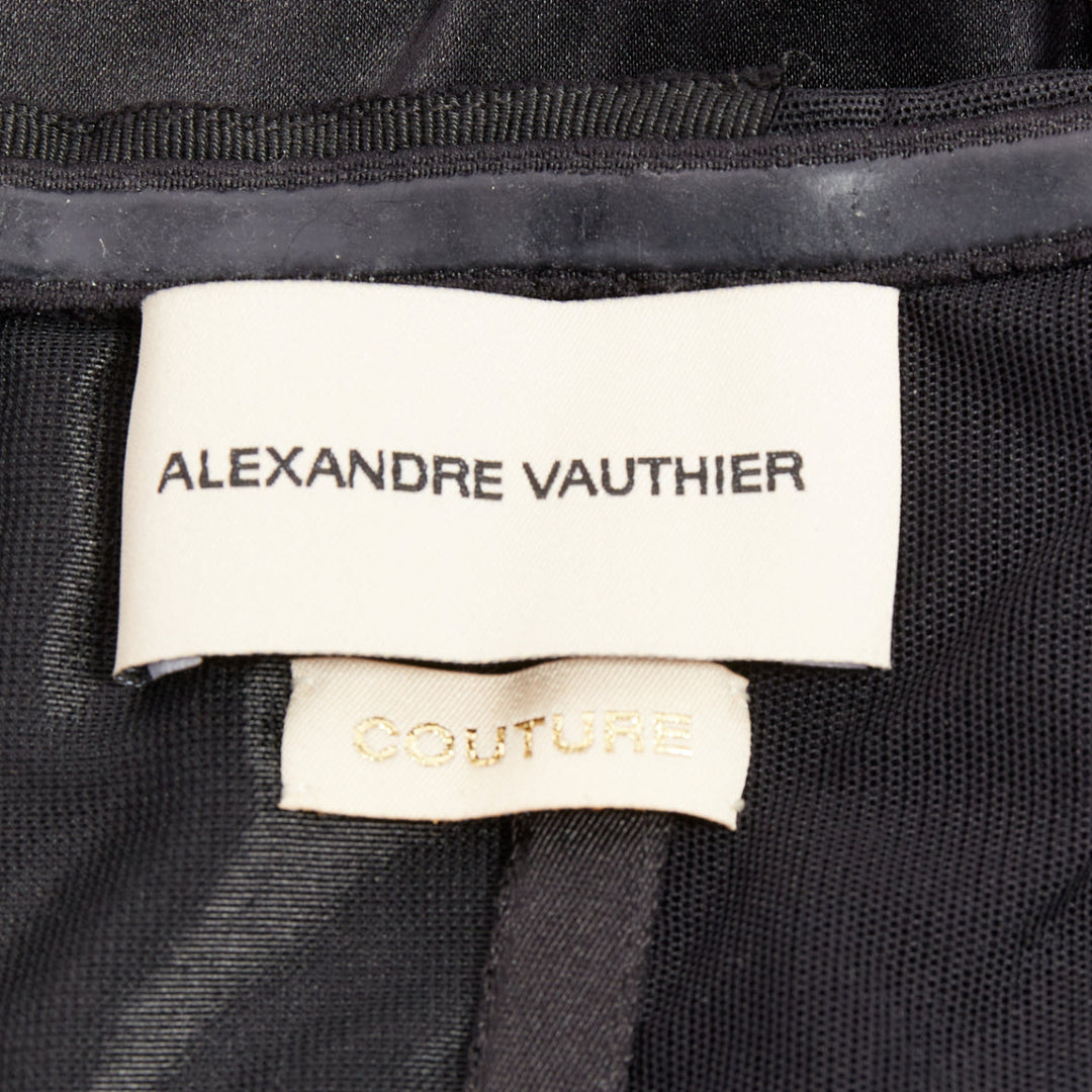 ALEXANDRE VAUTHIER COUTURE black chiffon ruched tulle flared crystal skirt dress