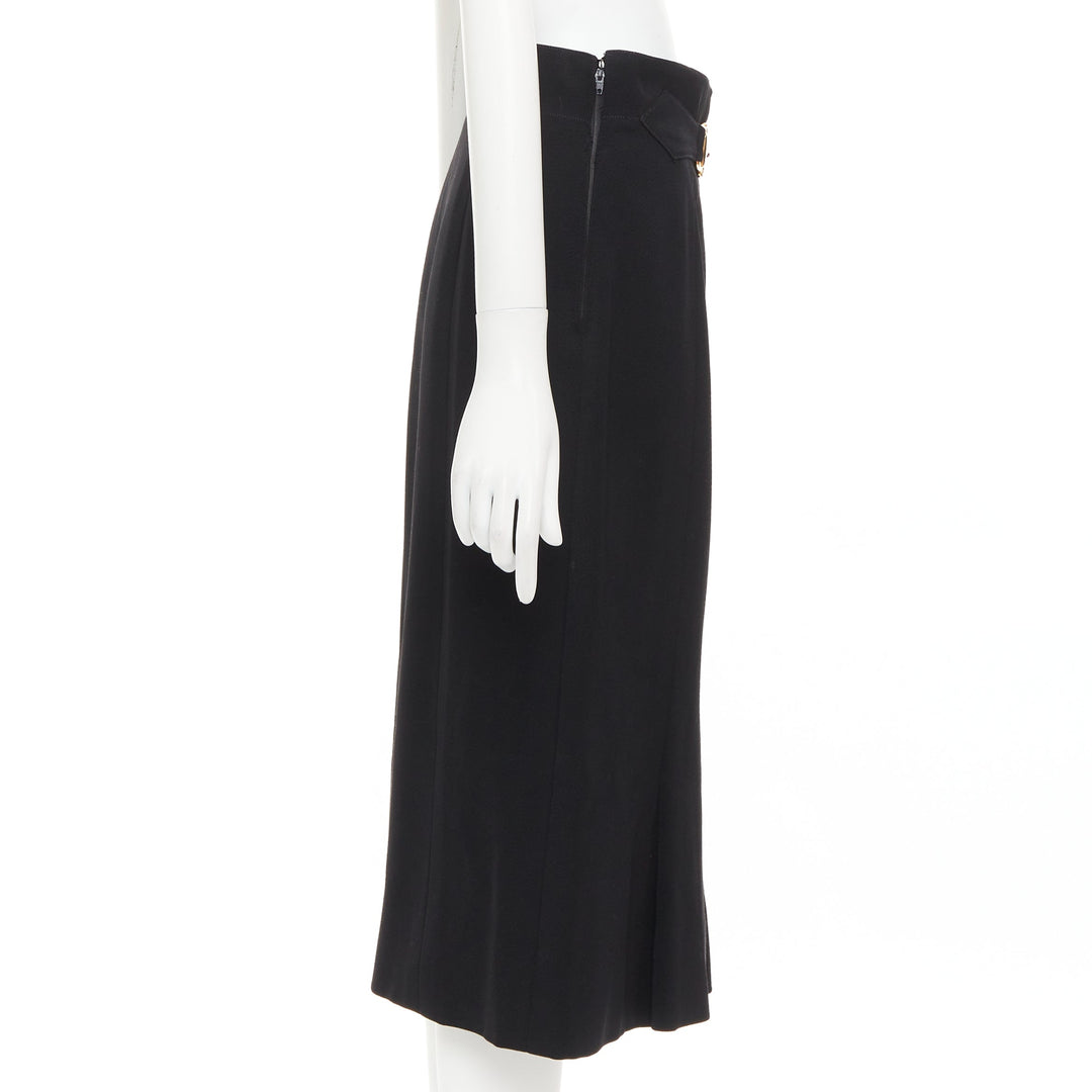 CELINE Michael Kors Vintage black 100% wool gold horsebit buckle skirt FR42 XL