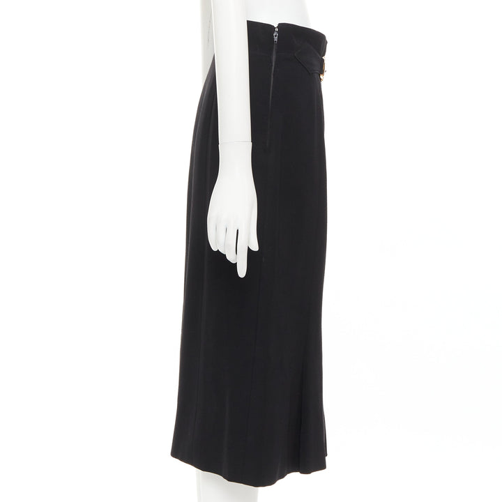 CELINE Michael Kors Vintage black 100% wool gold horsebit buckle skirt FR42 XL