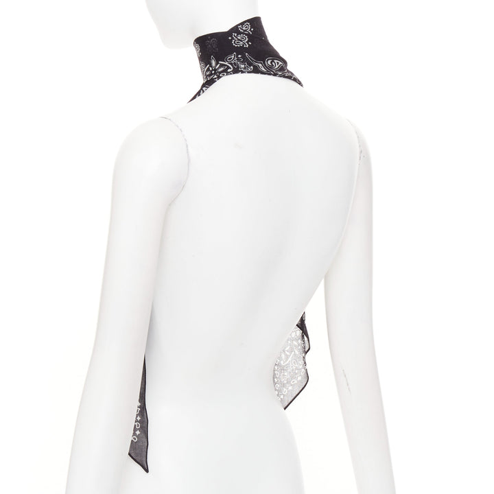 SAINT LAURENT 2019 Bandana Lavalliere Tie black white wool paisley print scarf