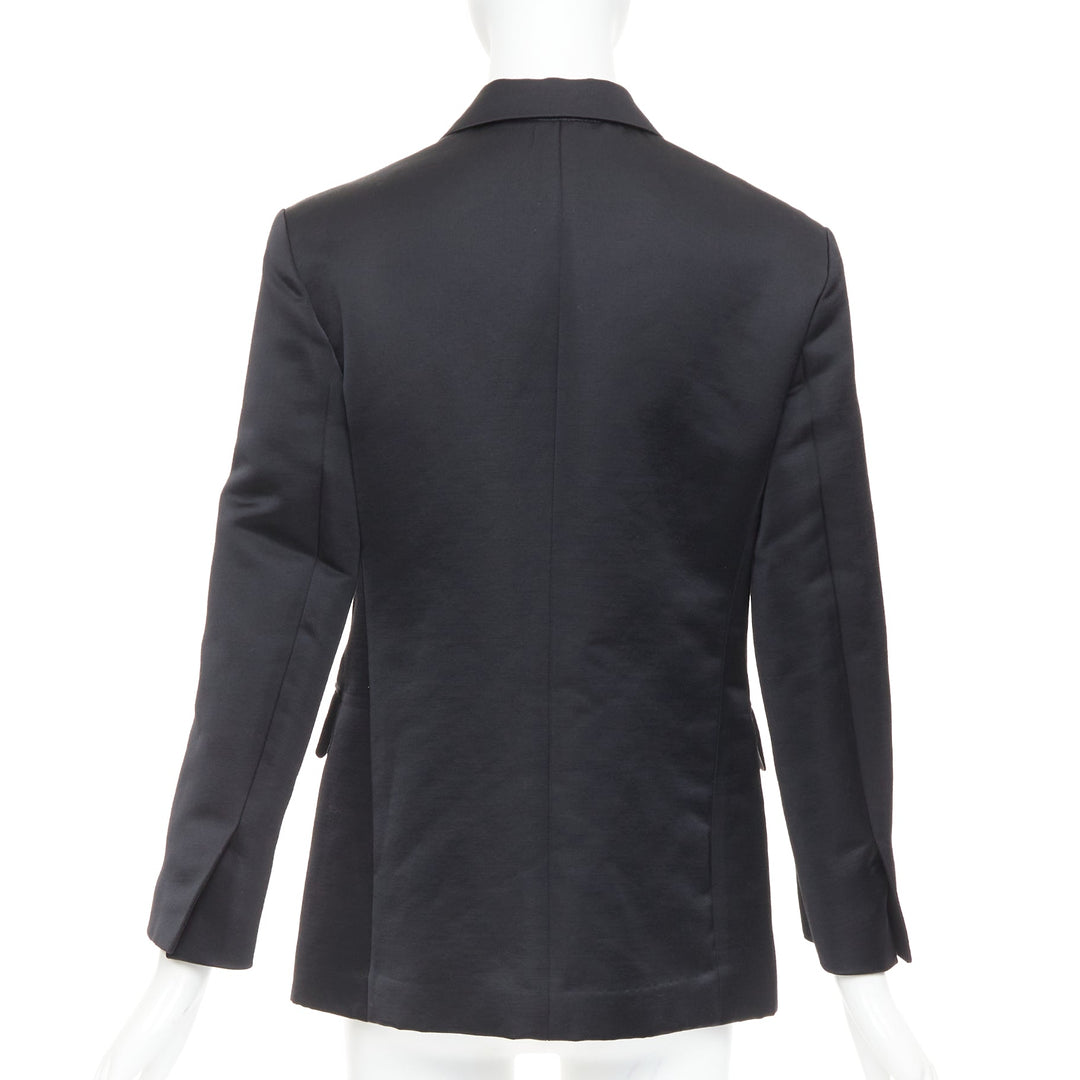 BACCA black satin cropped sleeves single breasted boxy tuxedo blazer