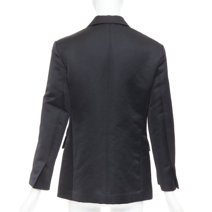 BACCA black satin cropped sleeves single breasted boxy tuxedo blazer