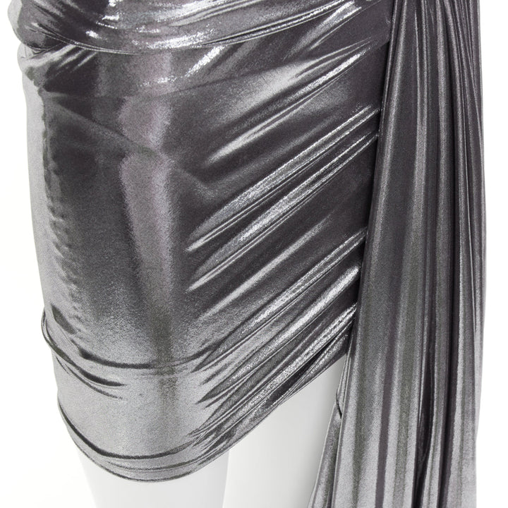 ALEXANDRE VAUTHIER AW2023 Runway silver liquid metal drape asymmetric mini dress