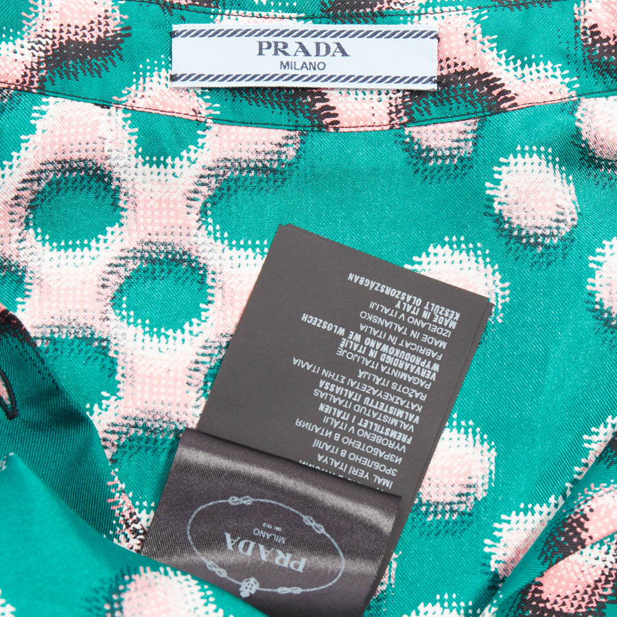 PRADA  100% silk green pink geometric print long sleeve shirt IT38 XS