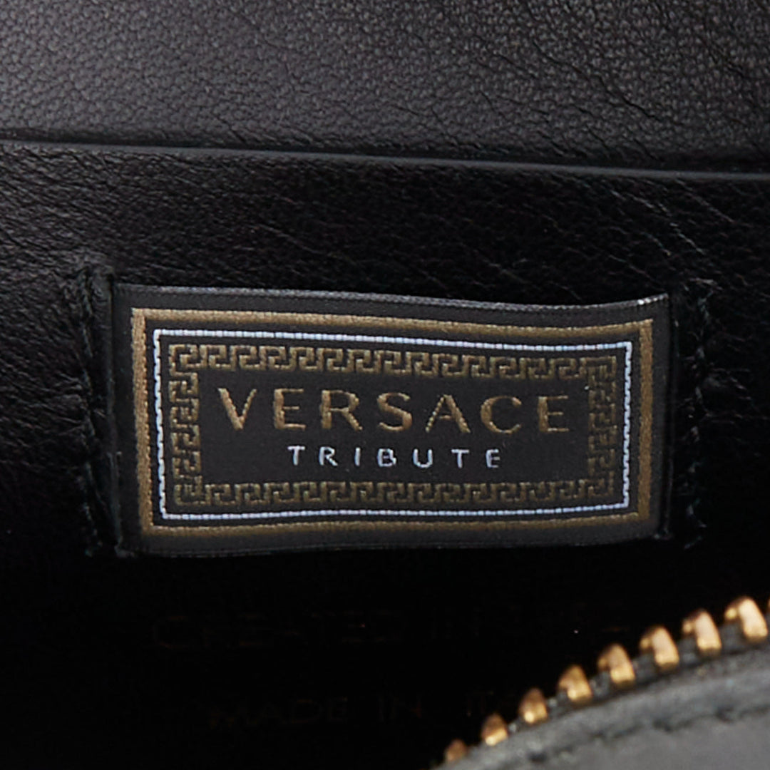 VERSACE 2018 Runway Tribute Medallion small black leather gold buckles bag