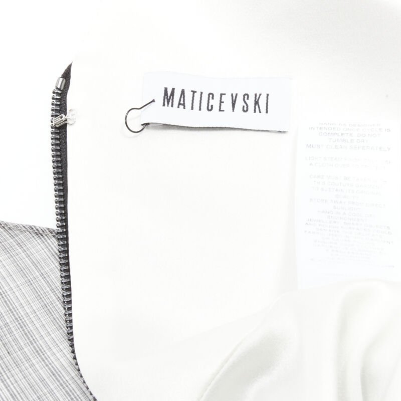 MATICEVSKI 2020 Mariposa silk grey checkered structural neckline dress AUS6 S
