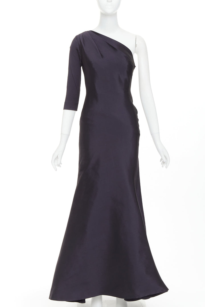 OSCAR DE LA RENTA P13 navy silk tafetta corset one shoulder mermaid gown US0 XS