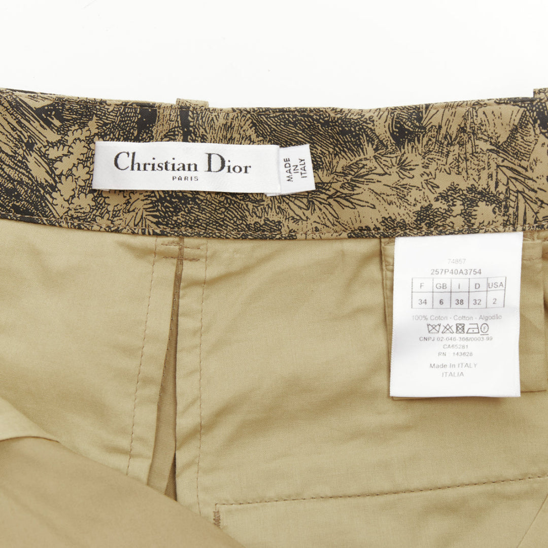 CHRISTIAN DIOR 2019 Toile de Jouy Sauvage beige cotton belted shorts FR34 XS